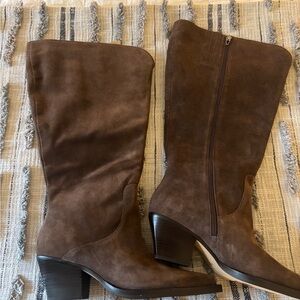 Dolce Vita Chocolate Suede Heeled Boots extra wide calf